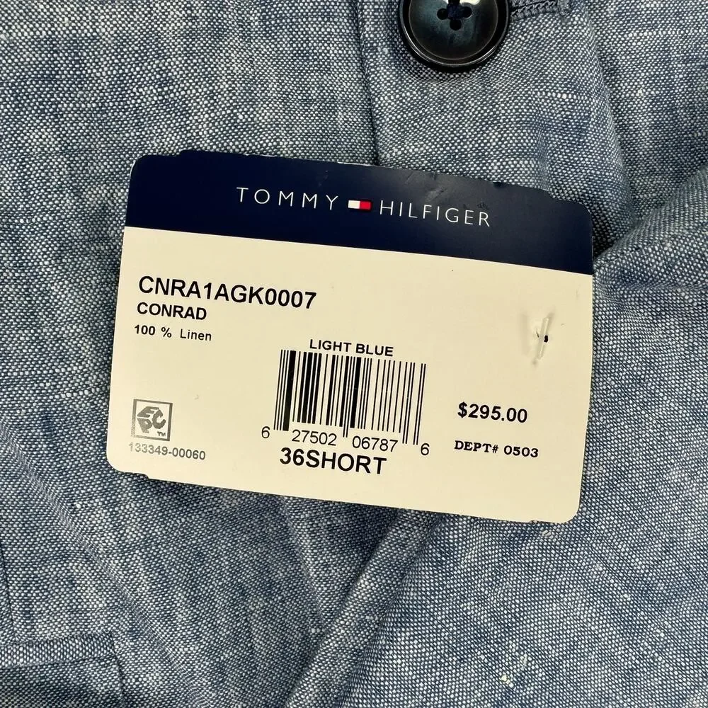 Tommy Hilfiger Mens Modern Fit 100% Linen Solid Sport Coat Blue 36S